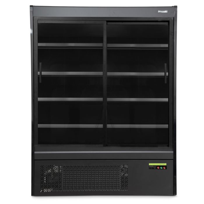 Blizzard BTD200BK-GD Refrigerated Multi Deck Tiered Display In Black With Sliding Glass Doors, Front View