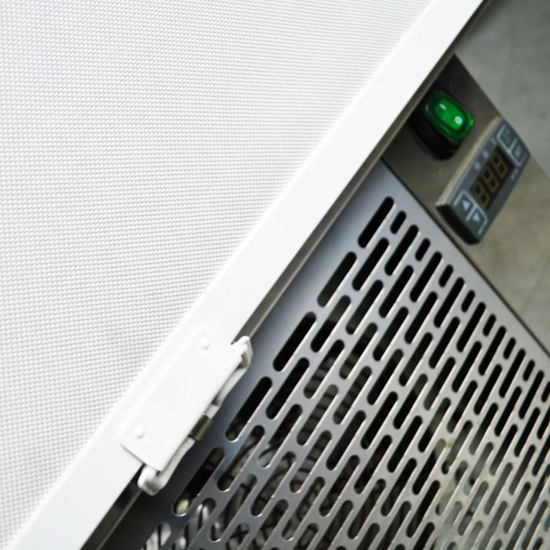 Blizzard GRAB60 Refrigerated Grab 'n' Go Open Front Merchandiser 600mm Wide, Close Up Of Night Blind Pulled Down And Digital Display/Controls