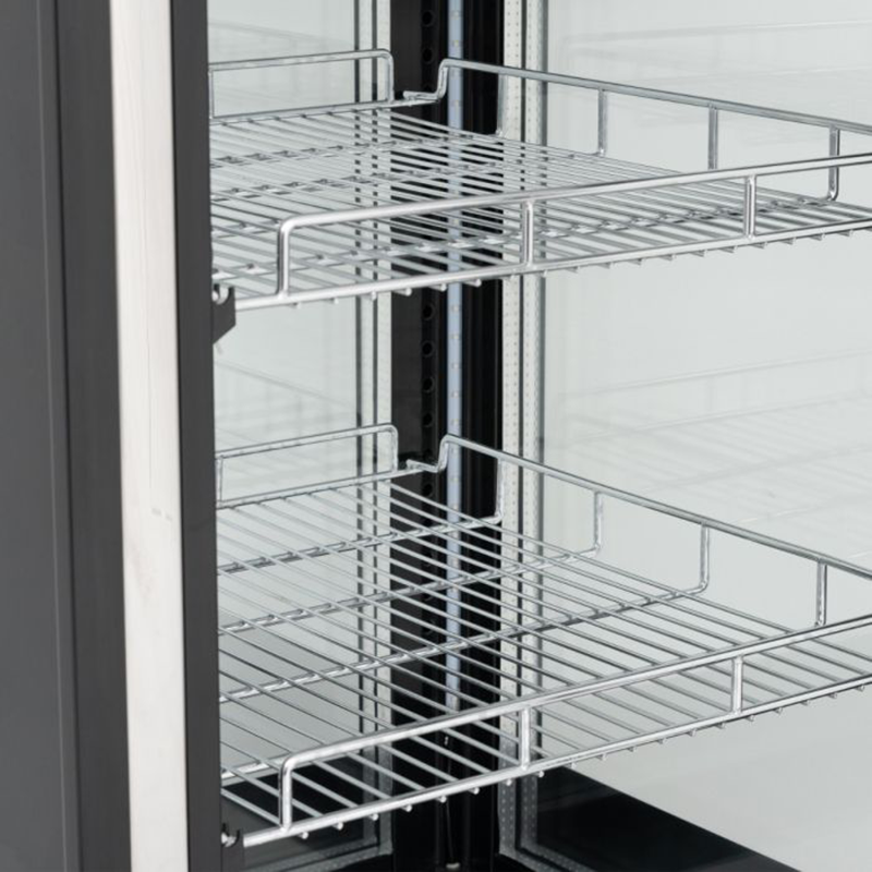 Blizzard CD270L Square Case Cake Display, Close Up View Of Chrome Wire Shelves Within The Appliance