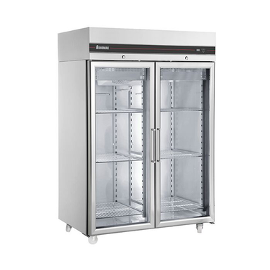 INOMAK CFP2144CR Double Glass Door Heavy Duty 2/1 Freezer 1432L Capacity, Front/Left Side Angled View