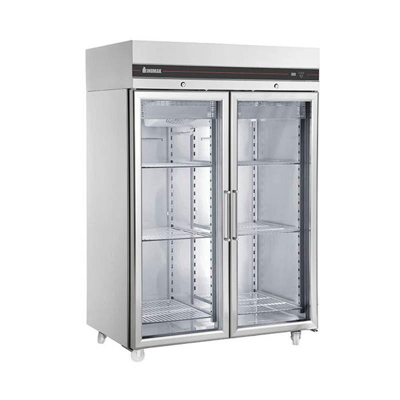 INOMAK CFP2144CR Double Glass Door Heavy Duty 2/1 Freezer 1432L Capacity, Front/Left Side Angled View