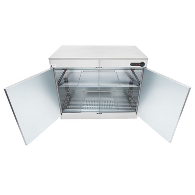 Parry Double Door Electric Plate Warmer 9214 Front View With Open Cupboards