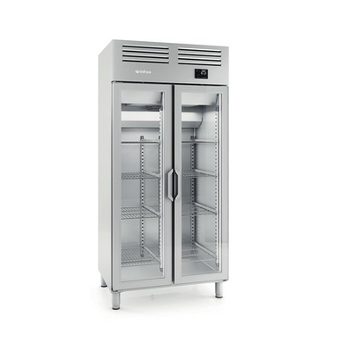 Infrico AGN600-CR Double Glass Door Gastronorm Refrigerator 745L Capacity, Angled Front/Left Side View