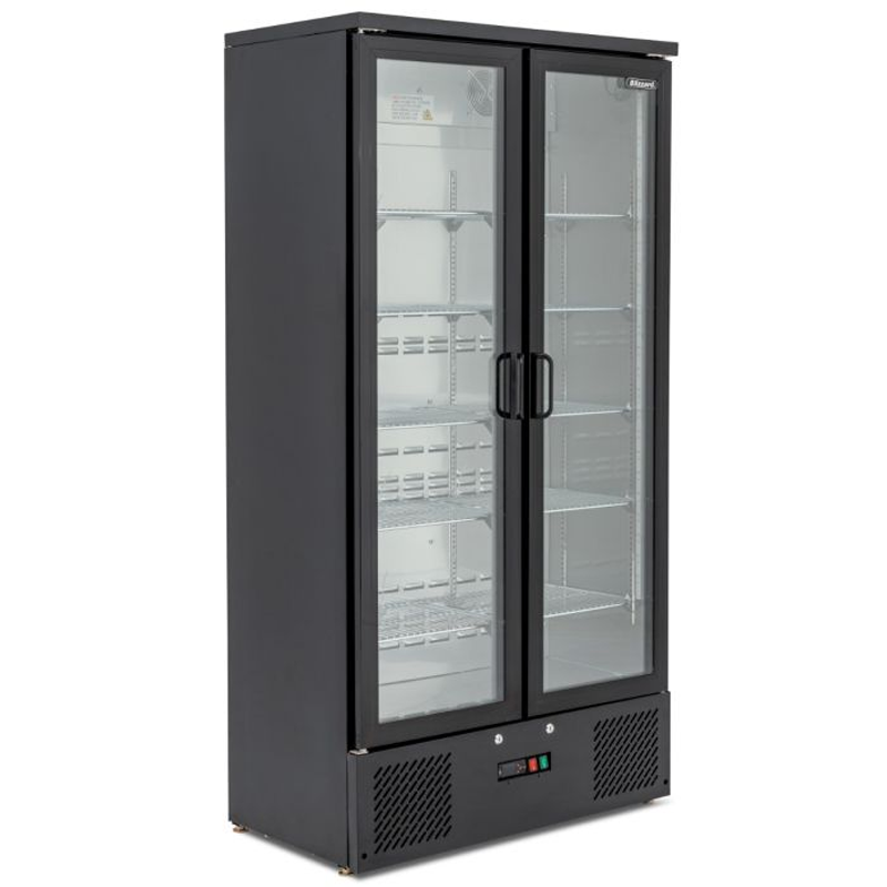 Blizzard BAR20 Upright Double Hinged Glass Door Bottle Cooler Angled Front/Left Side View