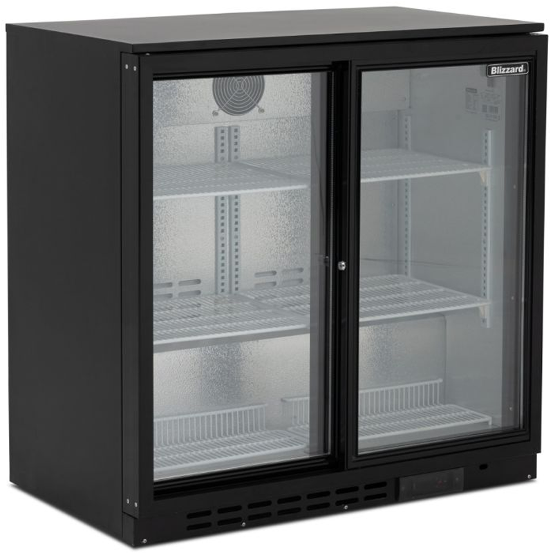 Blizzard BAR2SL Double Sliding Glass Door Bottle Cooler Left Side Angled View