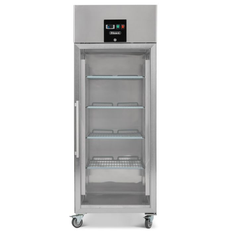 Blizzard BR1SSCR Upright Stainless Steel Single Hinged Glass Door Gastronorm Freezer Refrigerator Front View