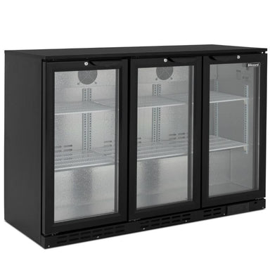Blizzard BAR3 Triple Hinged Glass Door Bottle Cooler Angled Front/Side View