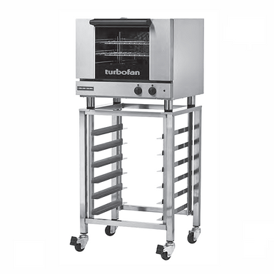 Blue Seal E22M3 Electric Convection Oven - Angled Front View On Turbofan SK23 Oven Stand (Not Included)