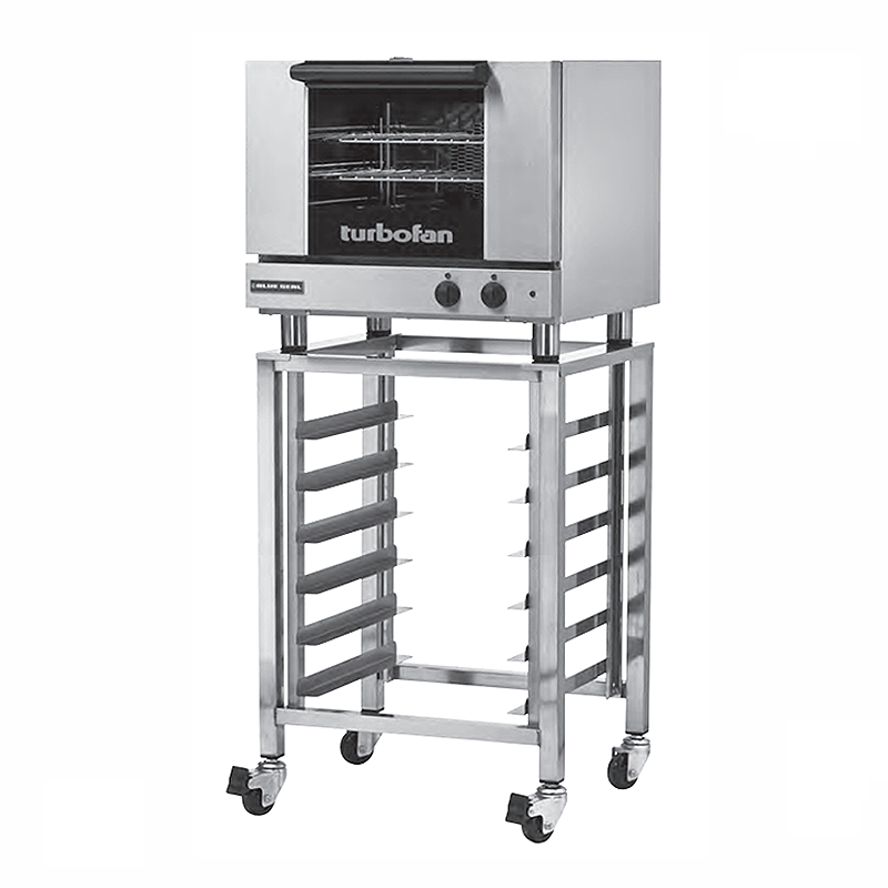Blue Seal E22M3 Electric Convection Oven - Angled Front View On Turbofan SK23 Oven Stand (Not Included)