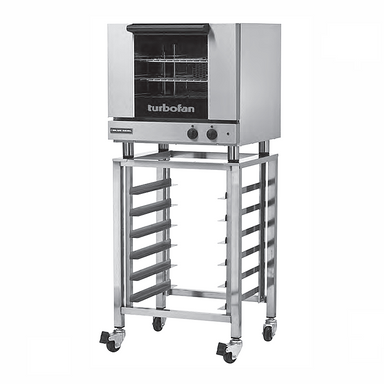 Blue Seal E23M3 Electric Convection Oven - Angled Front View On Turbofan SK23 Oven Stand (Not Included)