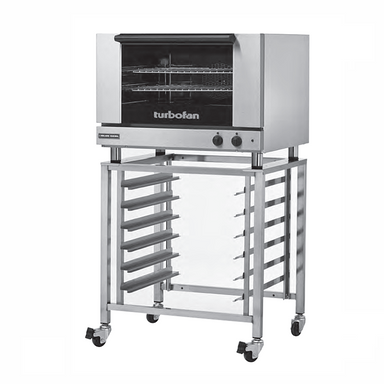 Blue Seal E27M2 Electric Convection Oven - Angled Front View Pictured On Turbofan Oven Stand (Not Included)