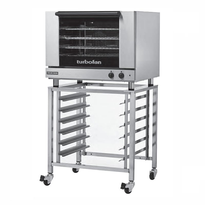 Blue Seal E28M4 Electric Convection Oven - Angled Front View On Turbofan Stand (Not Included)