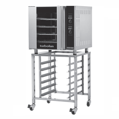 Blue Seal E32D4 Electric Convection Oven - Angled Front View On Turbofan Oven Stand (Not Included)