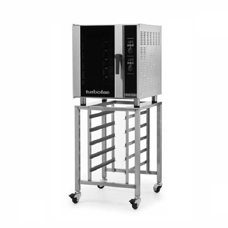 Blue Seal E33D5 Electric Convection Oven - Angled Front View On Turbofan Oven Stand (Not Included)
