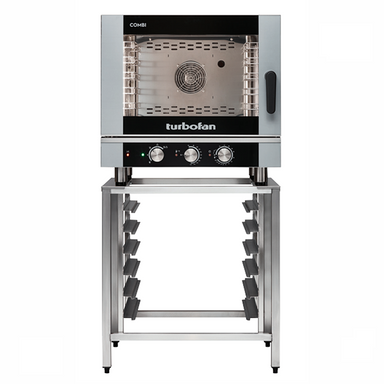 Blue Seal EC40M5 Combination Oven - Electric, Front Facing View On Turbofan SK40A Oven Stand Accessory