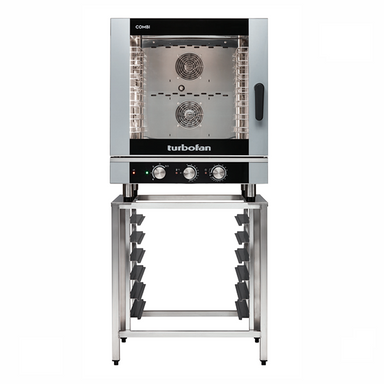 Blue Seal EC40M7 Electric Combination Oven - Front Facing View On Turbofan SK40A Oven Stand Accessory