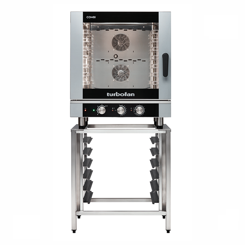 Blue Seal EC40M7 Electric Combination Oven - Front Facing View On Turbofan SK40A Oven Stand Accessory