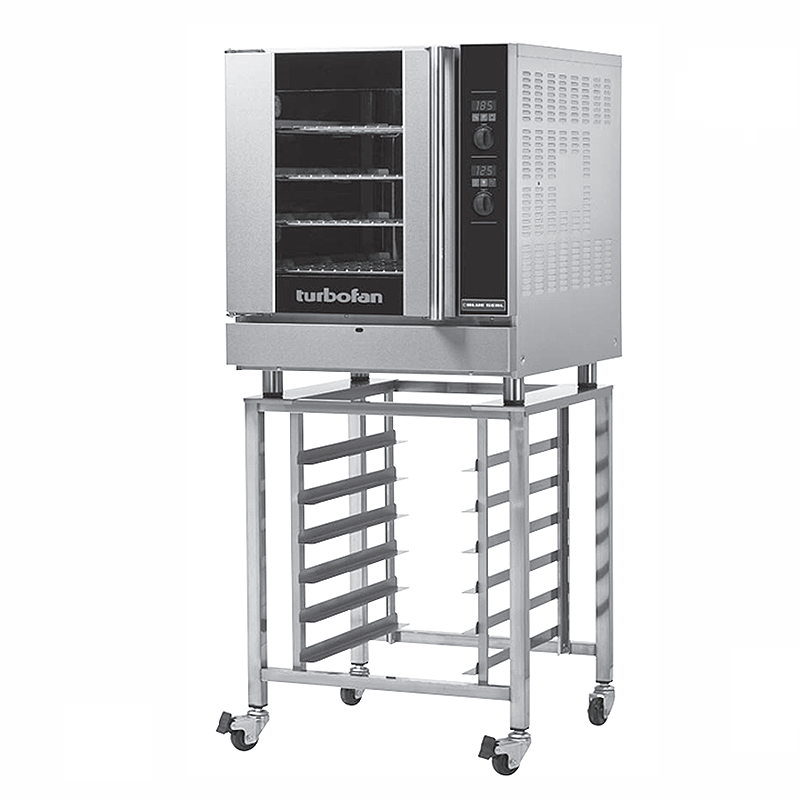 Blue Seal G32D4 Gas Convection Oven - Angled Front View On Turbofan Stand (Not Included)