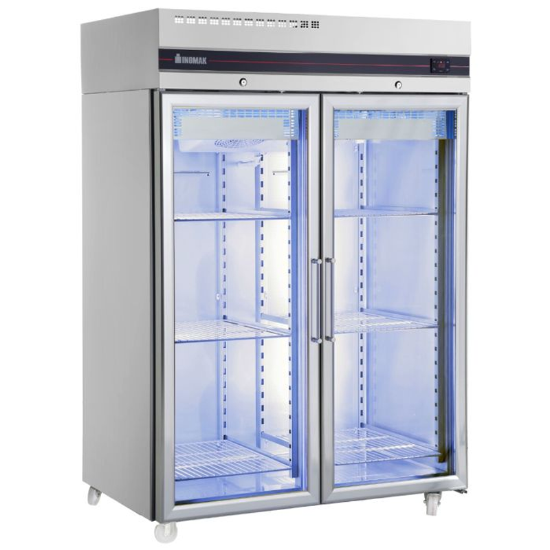 Inomak CEP2144CR Double Glass Dr Heavy Duty 2/1 Refrigerator 1432L Capacity, Angled Front/Left Side View