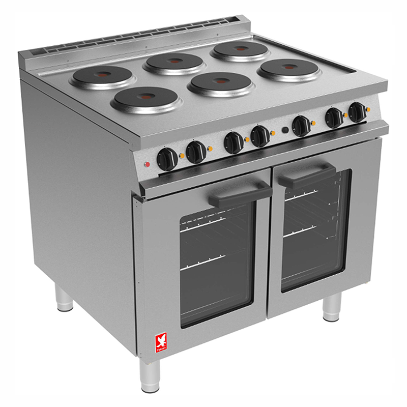 Falcon Dominator E3101P OTC Six Hotplate Oven Range, Angled Front/Left Side View