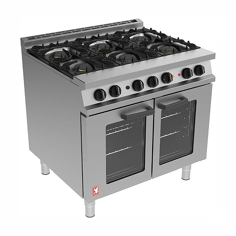 Falcon Dominator G3101 6 Burner Dual Fuel Fan-Assisted Oven Range, Angled Front View