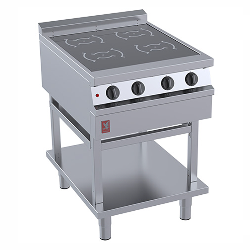 Falcon One Series E1403i Induction Boiling Top, Angled Front View On The Fixed Stand Accessory