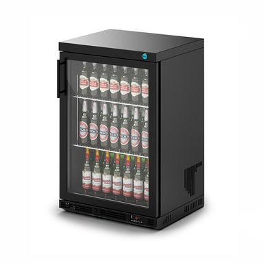 IMC F76/150/B V60 Single Door Black Bottle Cooler - Angled Front/Right Side View