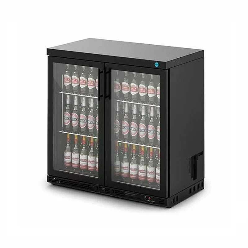 IMC F76/250/B V90 Black Double Door Bottle Cooler - Angled Front/Right Side View