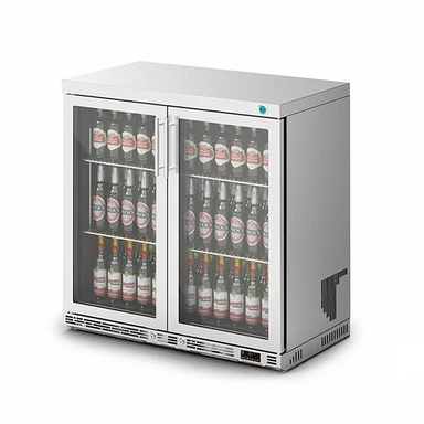 IMC F76/250 V90 Stainless Steel Double Door Bottle Cooler - Angled Front/Right Side View
