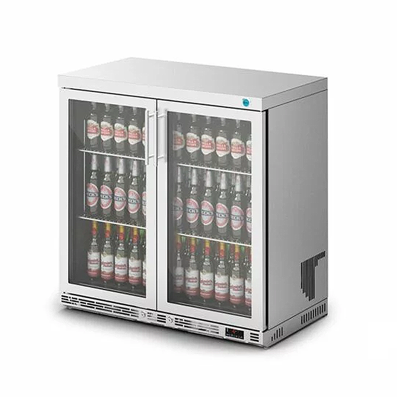 IMC F76/250 V90 Stainless Steel Double Door Bottle Cooler - Angled Front/Right Side View