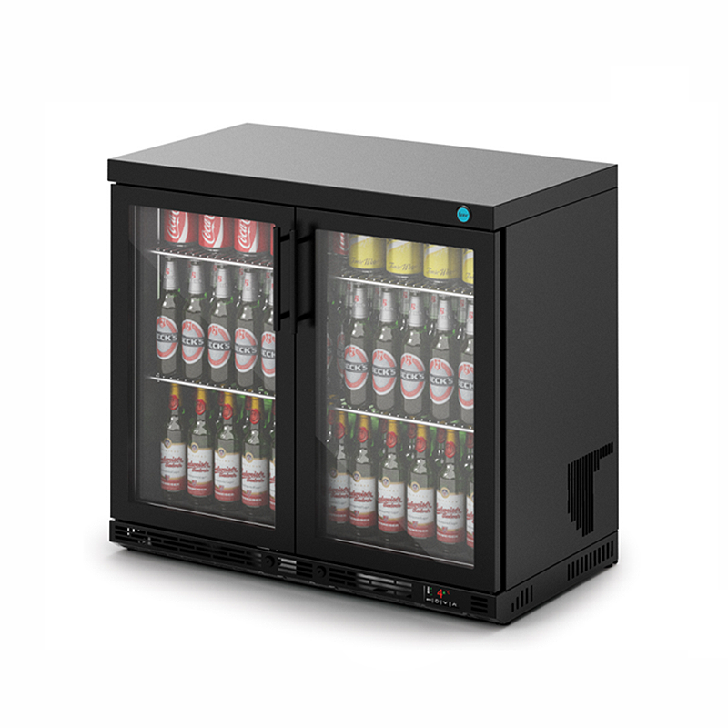 IMC F76/252/B V90 Black Double Door Bottle Cooler - Angled Front/Right Side View