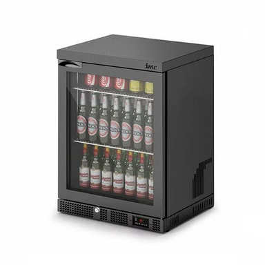 IMC F77/152/B Mistral M60 Single Door Black Bottle Cooler - Angled Front/Right Side View