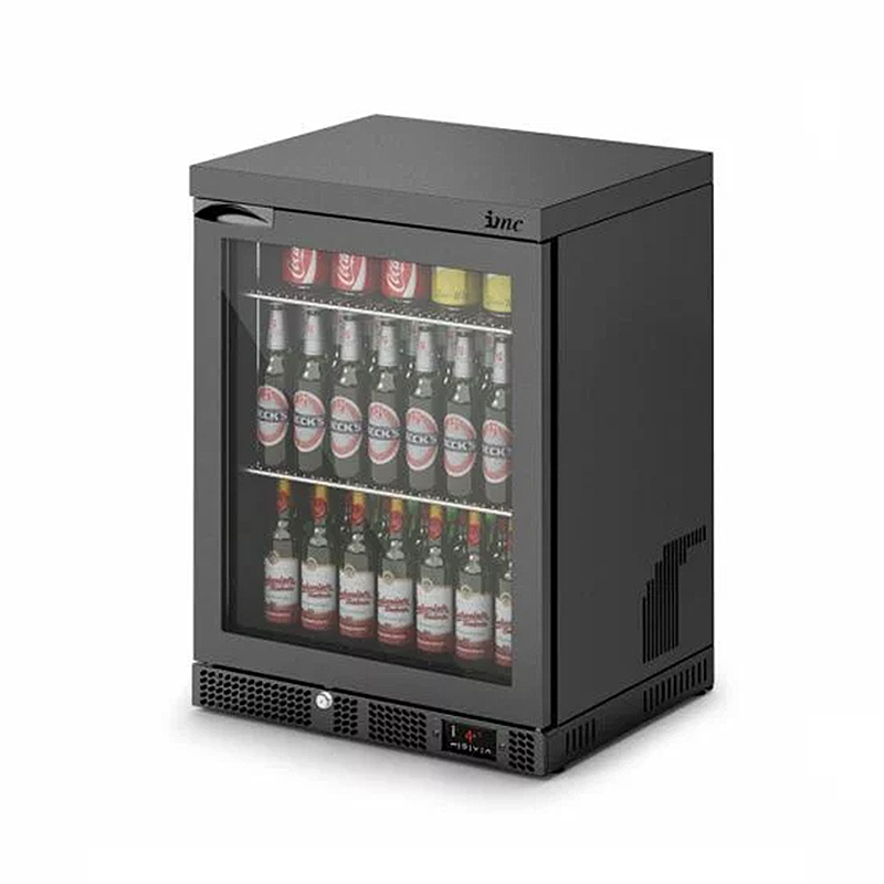 IMC F77/152/B Mistral M60 Single Door Black Bottle Cooler - Angled Front/Right Side View
