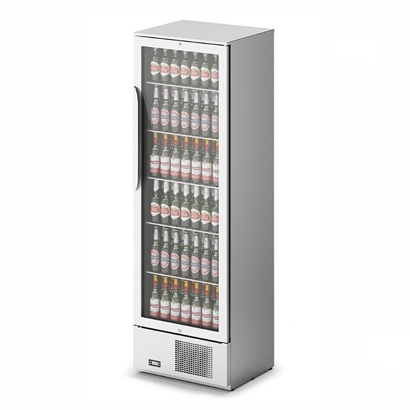 IMC F77/510 SS TC60 Single Door Stainless Steel Bottle Cooler - Angled Front/Right Side View