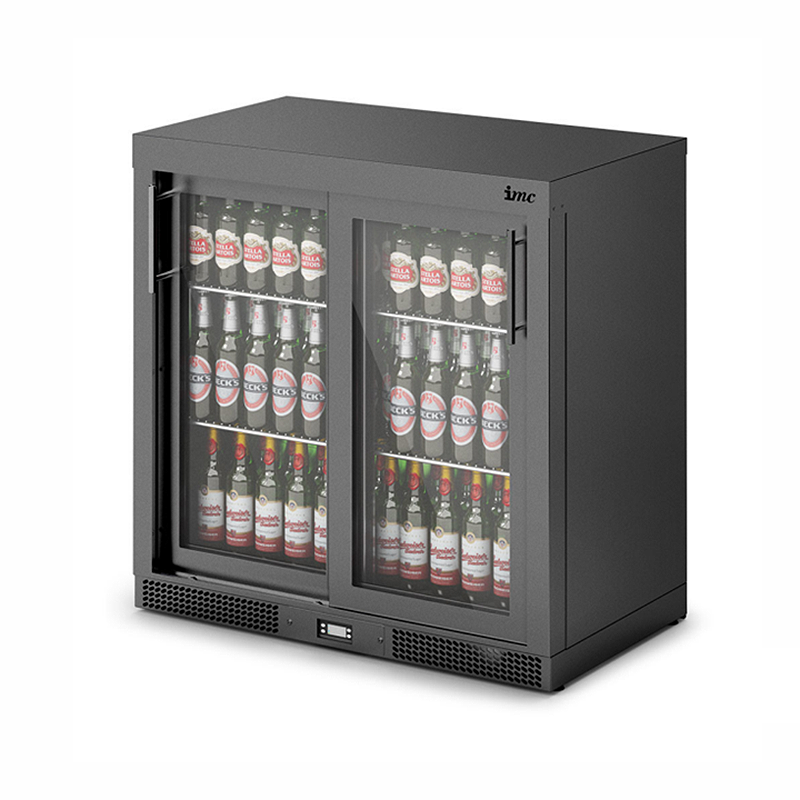 IMC F77/700/BS M90 Black Sliding Door Bottle Cooler - Angled Front/Left Side View