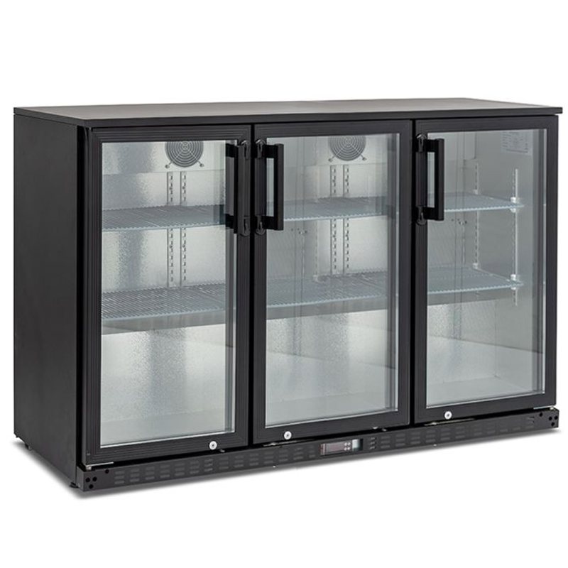 Koldbox KBC3 Triple Hinged Glass Door Bottle Cooler Left Side/Front Angled View