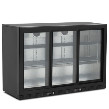 Koldbox KBC3SL Triple Sliding Glass Door Bottle Cooler Left Side/Front Angled View