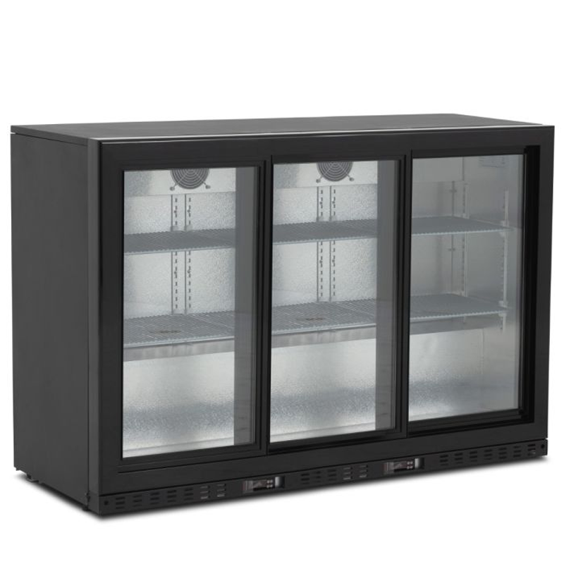 Koldbox KBC3SL Triple Sliding Glass Door Bottle Cooler Left Side/Front Angled View