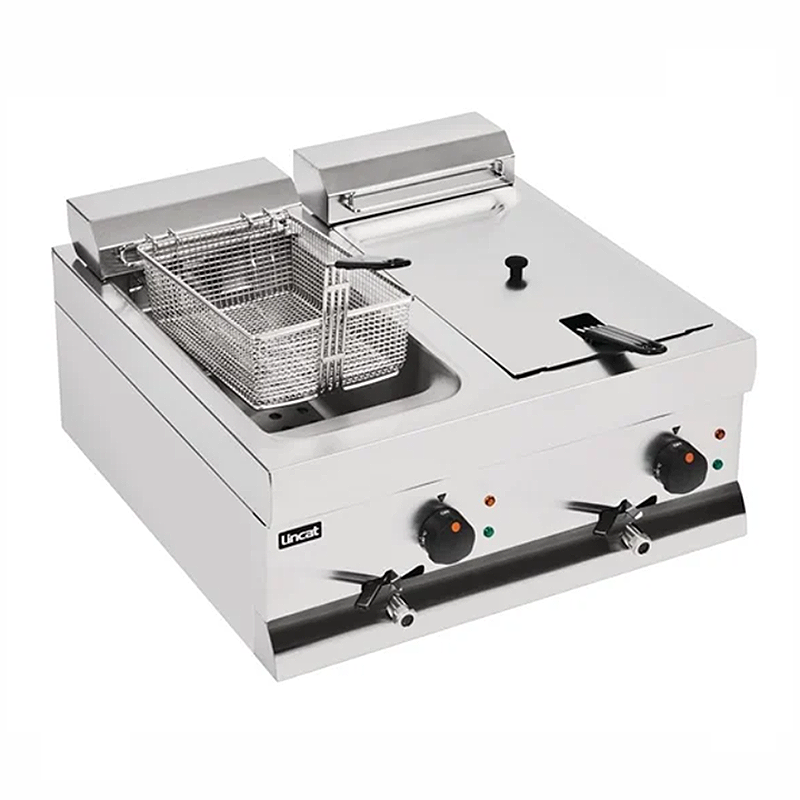 Lincat Silverlink 600 DF66 Electric Countertop Twin Tank Fryer - Angled Top/Front Facing View
