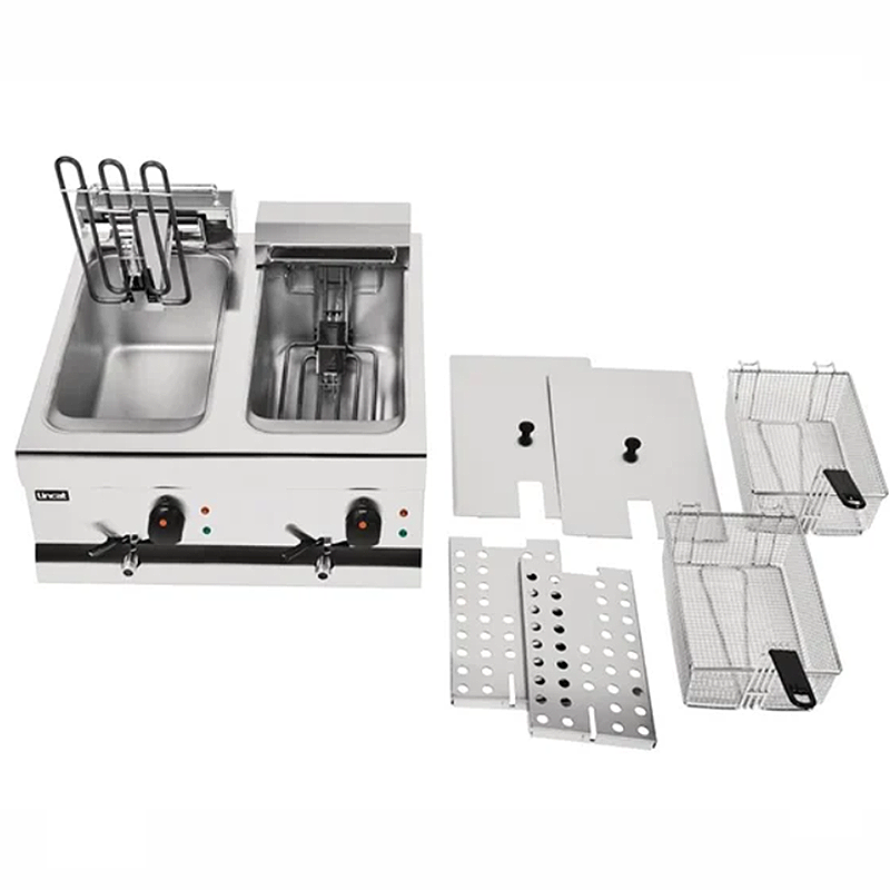 Lincat Silverlink 600 DF66 Electric Countertop Twin Tank Fryer - Photo Of The Appliance And Components