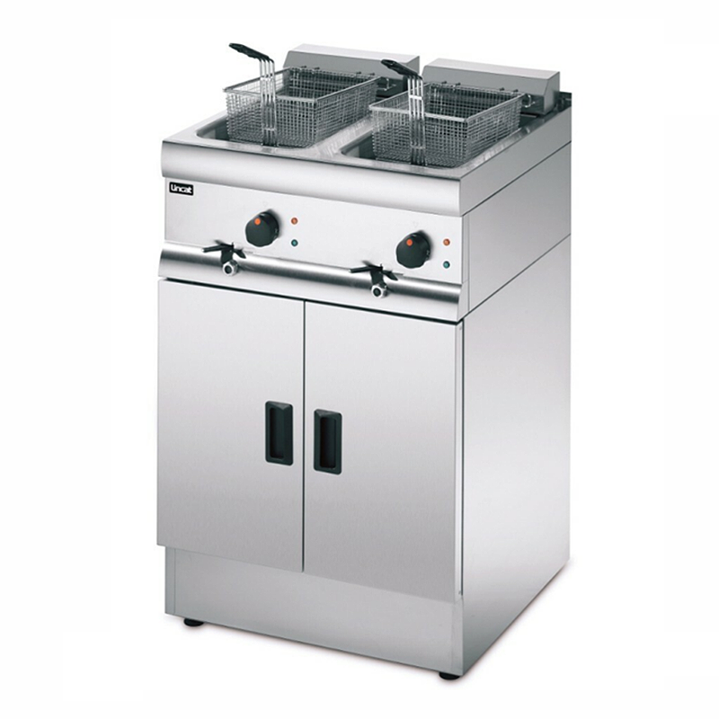 Lincat Silverlink 600 J12 Electric Freestanding Twin Tank Fryer - Angled Front/Right Side View