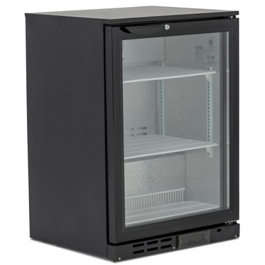 Blizzard LOWBAR1  Low Height Single Hinged Glass Door Bottle Cooler Left Side View