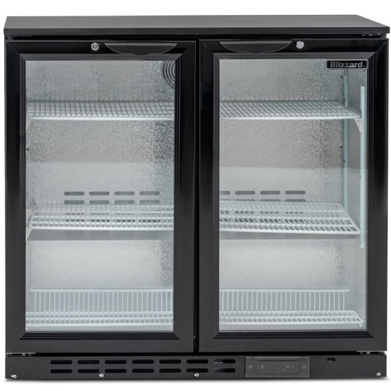 Blizzard LOWBAR2 Low Height Double Hinged Glass Door Bottle Cooler Front View