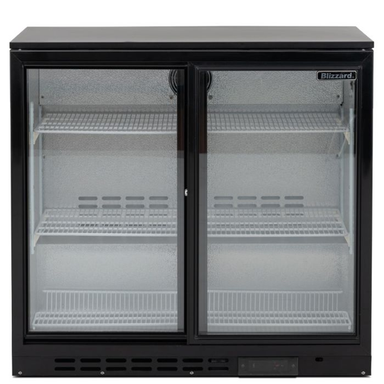 Blizzard LOWBAR2SL Low Height Double Sliding Glass Door Bottle Cooler Front View
