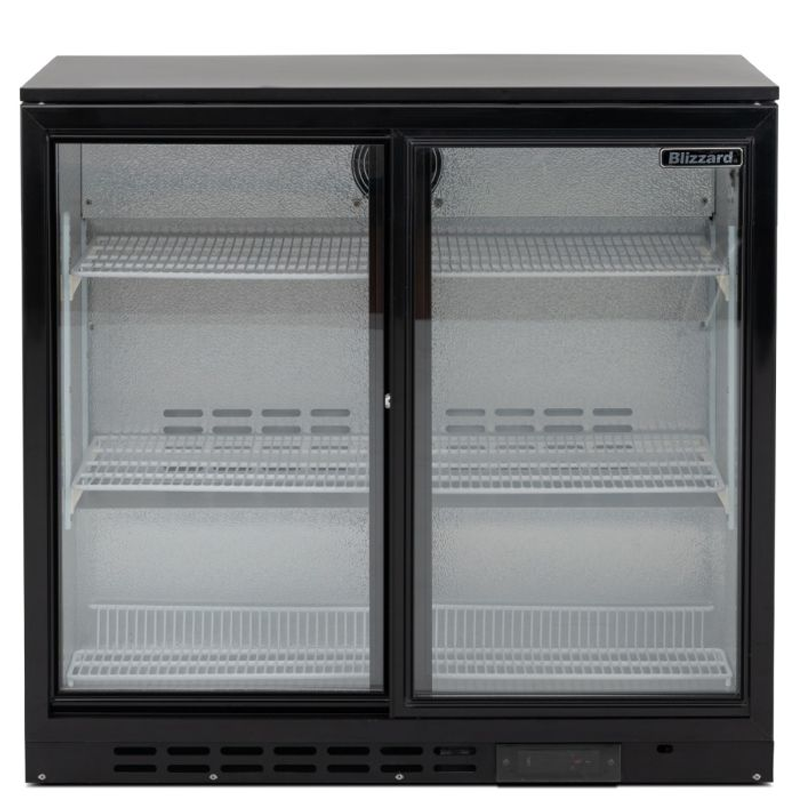 Blizzard LOWBAR2SL Low Height Double Sliding Glass Door Bottle Cooler Front View