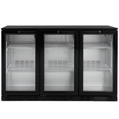 Blizzard LOWBAR3 Low Height Triple Hinged Glass Door Bottle Cooler Front View