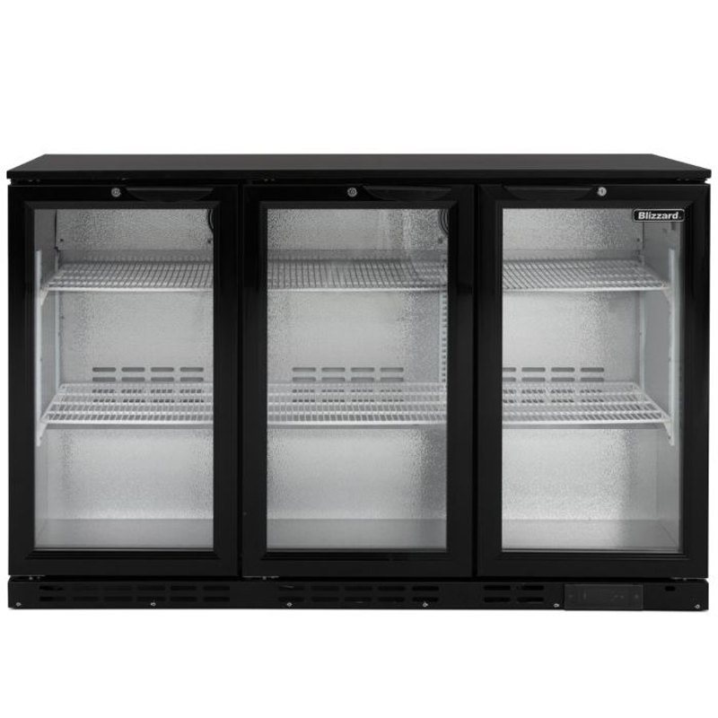 Blizzard LOWBAR3 Low Height Triple Hinged Glass Door Bottle Cooler Front View