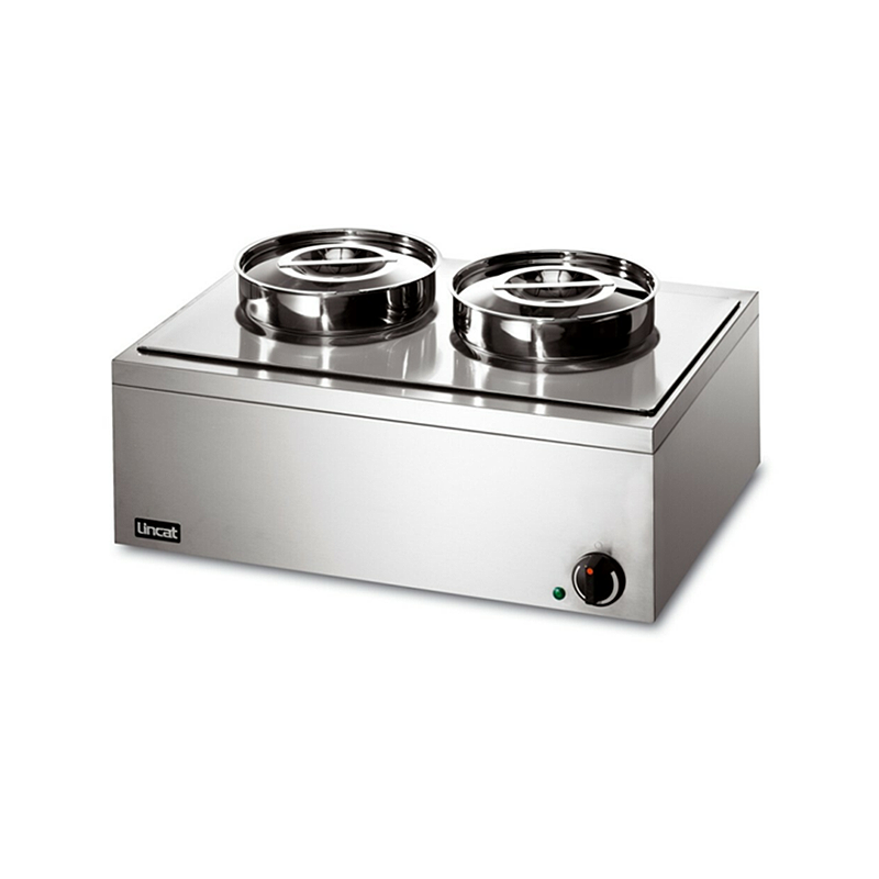 Lincat Lynx 400 LRB2W Wet Heat Bain Marie - Angled Front View With Container Lids On Appliance