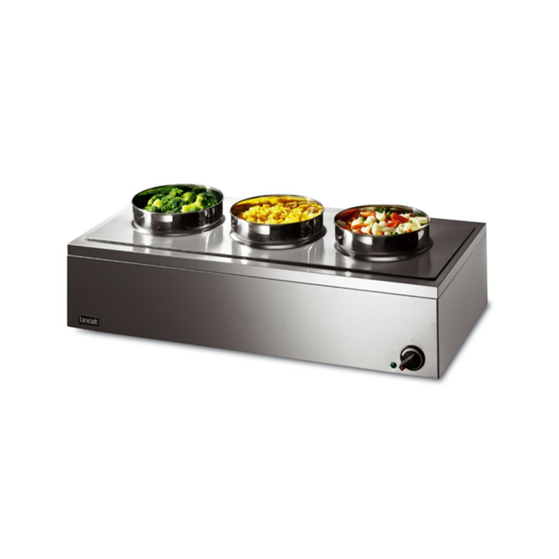 Lincat Lynx 400 LRB3W Wet Heat Bain Marie - Angled Front/Right Side View Containing Food