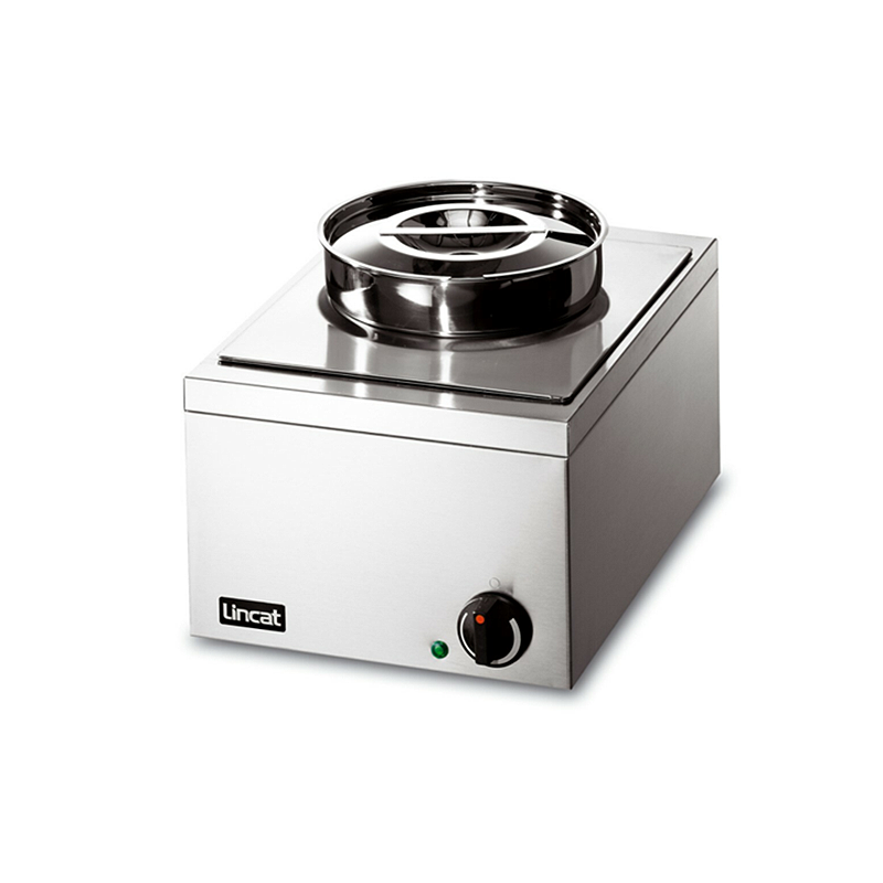 Lincat Lynx 400 LRBW Bain Marie - Angled Front View Of Appliance Highlighting LED Indicator, Temperature Control And Container Lid